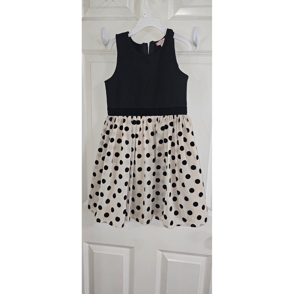 Ruby & Bloom Girl Black Polka Dot Party Dress Size 7 Sleeveless Special Occasion